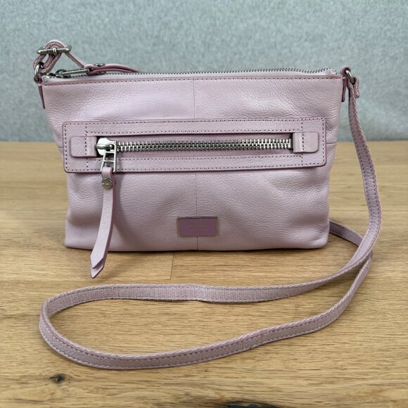 Fossil Dawson Leather Crossbody Bag Light Purple Lilac Top Zip Messenger Casual - Picture 1 of 15